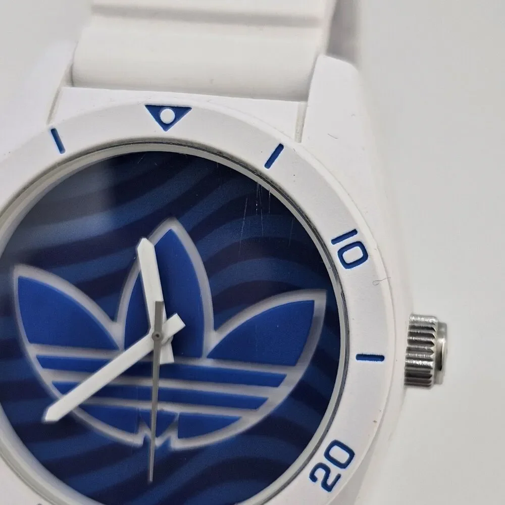 Adidas Men's Watch 41MM Blue White Dial‎ White Plastic Bands New Battery